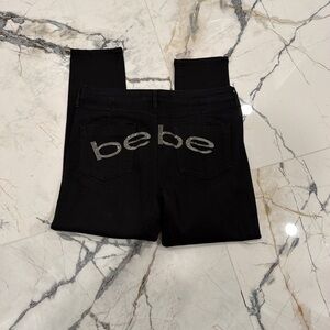 Bebe' Black Rhinestone Logo Stretch Jeans 32